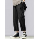 Mens Solid Drawstring Waist Casual Cargo Pants