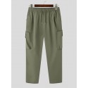 Mens Solid Drawstring Waist Casual Cargo Pants