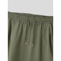 Mens Solid Drawstring Waist Casual Cargo Pants