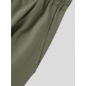 Mens Solid Drawstring Waist Casual Cargo Pants