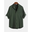Mens Linen Pure Color Short Sleeved Loose Shirts