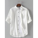 Mens Linen Pure Color Short Sleeved Loose Shirts