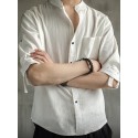 Mens Linen Pure Color Short Sleeved Loose Shirts