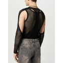 Mens Cutout Mesh See Through Solid Long Sleeve T-Shirt