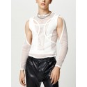 Mens Cutout Mesh See Through Solid Long Sleeve T-Shirt