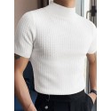 Mens Japan Half-collar Solid Short Sleeve T-shirt