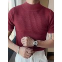 Mens Japan Half-collar Solid Short Sleeve T-shirt