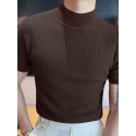 Mens Japan Half-collar Solid Short Sleeve T-shirt