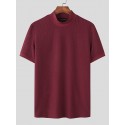 Mens Japan Half-collar Solid Short Sleeve T-shirt