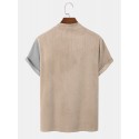 Mens Letter Geometric Print Patchwork Mock Neck Short Sleeve T-Shirts