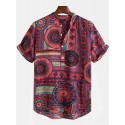 Men's Vintage Floral Ethnic T Shirts Summer Beach Dashiki Floral Casual Tops Tee