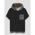 Mens Monochrome Geometric Print Splice Texture Short Sleeve Hooded T-Shirts