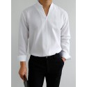 Men Solid Color Stand Collar Long Sleeve Shirt