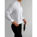 Men Solid Color Stand Collar Long Sleeve Shirt