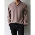 Men Solid Color Stand Collar Long Sleeve Shirt