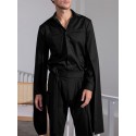 Men Irregular Flared Long Sleeve Lapel Collar Loose Fit Shirt
