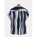 Mens Fashion Plain Color Striola Chest Pocket Short Sleeve Casual Shirts