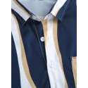 Mens Fashion Plain Color Striola Chest Pocket Short Sleeve Casual Shirts