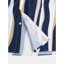 Mens Fashion Plain Color Striola Chest Pocket Short Sleeve Casual Shirts