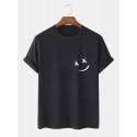 Mens Smile Chest Print O-Neck Casual Loose Short Sleeve T-Shirt
