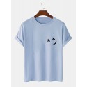 Mens Smile Chest Print O-Neck Casual Loose Short Sleeve T-Shirt