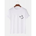Mens Smile Chest Print O-Neck Casual Loose Short Sleeve T-Shirt