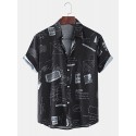 Mens Funny Abstract Cartoon Slogan Chest Pocket Short Sleeve Shirts