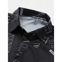 Mens Funny Abstract Cartoon Slogan Chest Pocket Short Sleeve Shirts