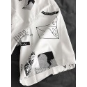 Mens Funny Abstract Cartoon Slogan Chest Pocket Short Sleeve Shirts