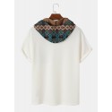 Mens Vintage Geometric Pattern Short Sleeve Knit Hooded T-Shirts