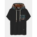 Mens Vintage Geometric Pattern Short Sleeve Knit Hooded T-Shirts