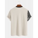 Mens Geometric Funny Face Print Patchwork Knit Short Sleeve T-Shirts