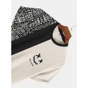 Mens Geometric Funny Face Print Patchwork Knit Short Sleeve T-Shirts