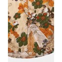 Mens Cotton Floral Oil Printing Turn Down Collar Short Sleeve Shirts