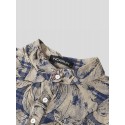 Men Floral 100%Cotton Linen Button Short Sleeve Casual Shirts