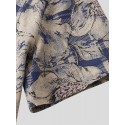 Men Floral 100%Cotton Linen Button Short Sleeve Casual Shirts