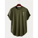 Mens Rose Japanese Print Curved Hem Short Sleeve T-Shirts