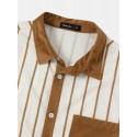 Mens Striped Chest Pocket Button Up Corduroy Short Sleeve Shirts