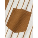 Mens Striped Chest Pocket Button Up Corduroy Short Sleeve Shirts