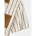 Mens Striped Chest Pocket Button Up Corduroy Short Sleeve Shirts