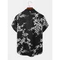 Mens Monochrome Floral Print Texture Short Sleeve Henley Shirts