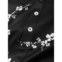 Mens Monochrome Floral Print Texture Short Sleeve Henley Shirts