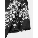 Mens Monochrome Floral Print Texture Short Sleeve Henley Shirts