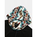 Mens Geometric Print Patchwork Chest Pocket Short Sleeve Hooded T-Shirts