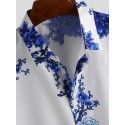 Men Porcelain Floral Print Short Sleeve Relaxed Shirts