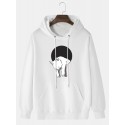 Mens Cartoon Cat Graphic Kangaroo Pocket Drawstring Hoodies