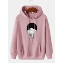 Mens Cartoon Cat Graphic Kangaroo Pocket Drawstring Hoodies