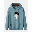 Mens Cartoon Cat Graphic Kangaroo Pocket Drawstring Hoodies