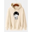Mens Cartoon Cat Graphic Kangaroo Pocket Drawstring Hoodies