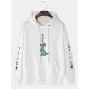 Mens Cartoon Dinosaur Japanese Sleeve Print Daily Drawstring Hoodies